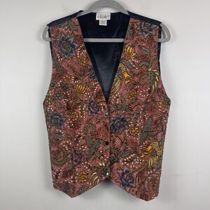 Vintage Dalin Womens Beaded Vest One Size Snap Front Beaded Floral Glam Party
